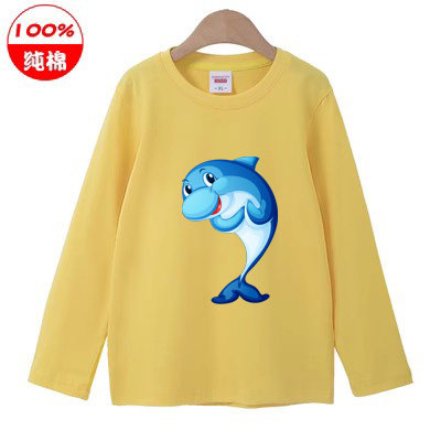 亲子t恤 女孩纯棉幼儿长袖儿童装男宝宝海豚鲸鱼海洋动物学生衣服