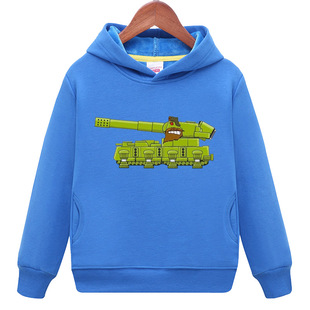 新坦克图案儿童女男童休闲加绒秋冬带帽子卫衣宝宝外套中小孩童装