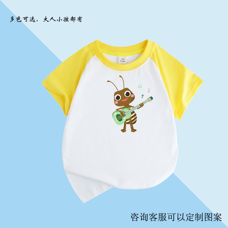 儿童短袖T恤男童夏季可爱蚂蚁弹吉他衣服女宝宝上衣打底衫幼儿园