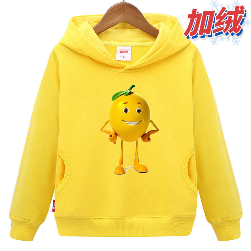卡通柠檬卫衣儿童2冬季3女孩4加绒5宝宝6衣服7男童8童装10岁班服9