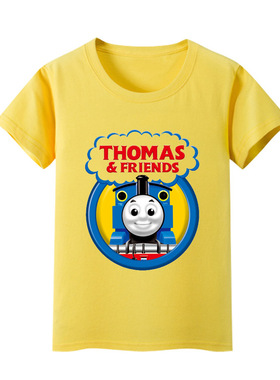 托马斯童装 小火车男童T恤 儿童黄色短袖上衣 大童宝宝幼儿园班服