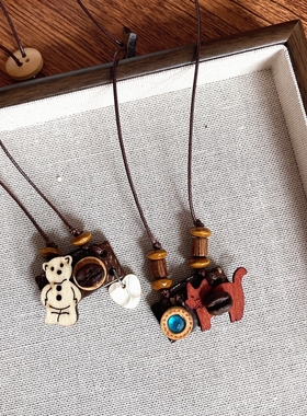 相机小猫咖啡豆毛衣链