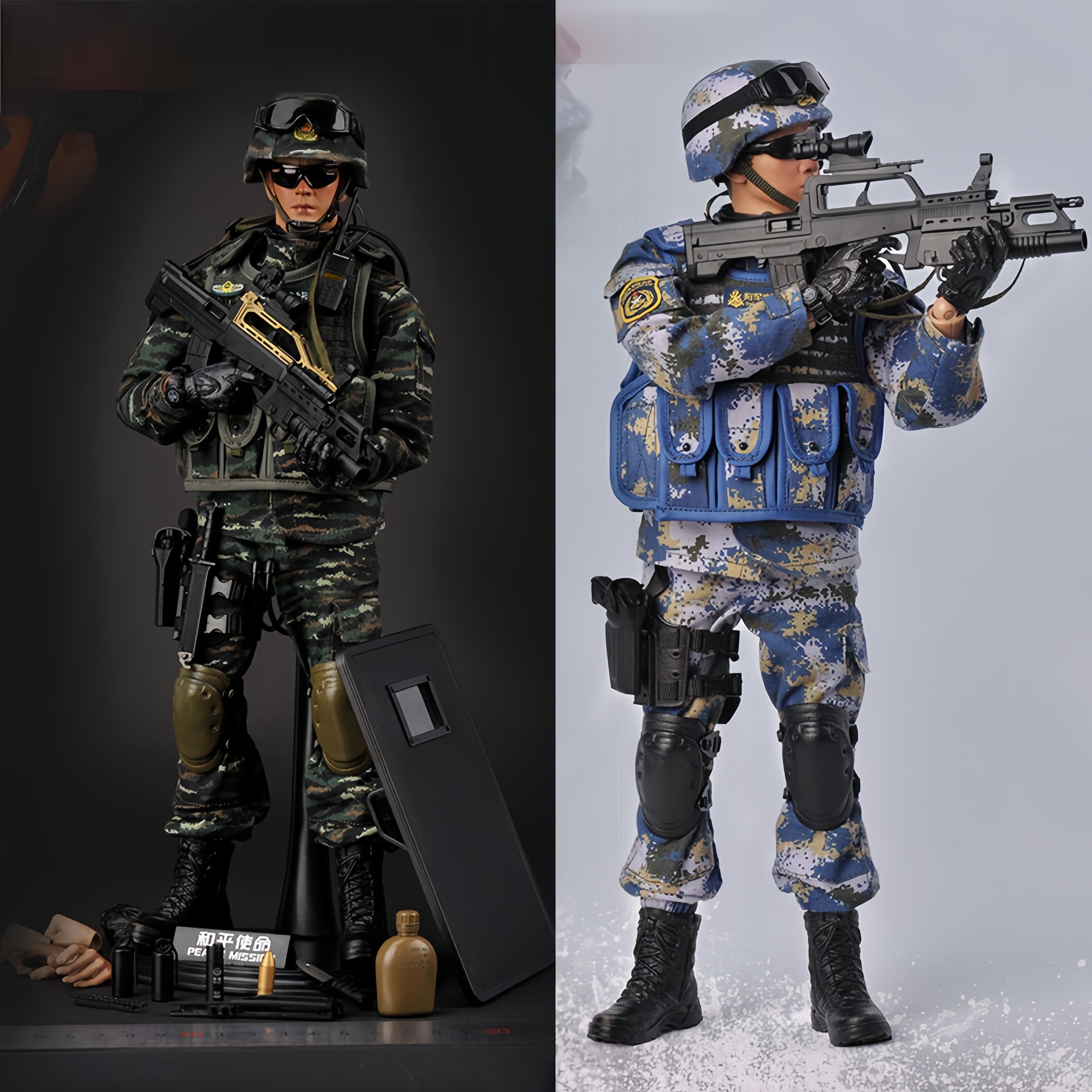 军事模型1比6人偶武警特种士兵积木人