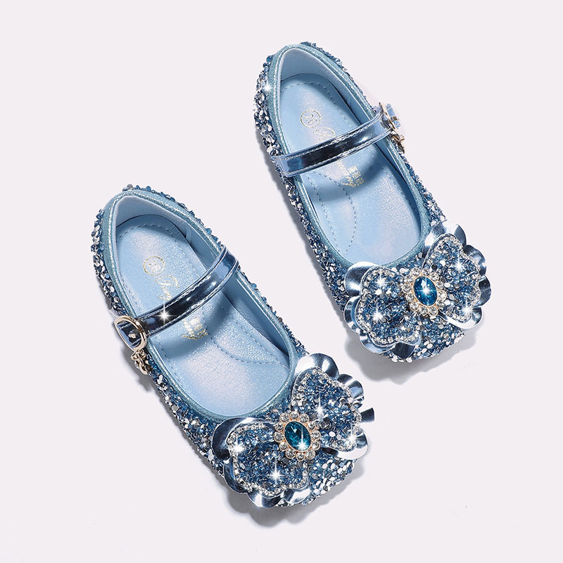 公主鞋女童春秋2026新款爱莎女宝水晶鞋儿童鞋子春款软底水钻皮鞋