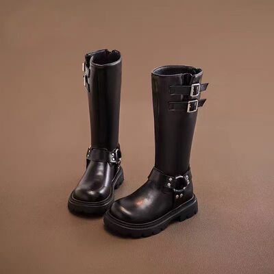 女童长靴2025秋冬新款儿童长筒高筒小女孩冬季洋气加绒皮靴牛仔靴