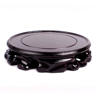 艺品阁实木圆形底座桃木文昌塔底座石头佛像花瓶花盆底座木托血盘