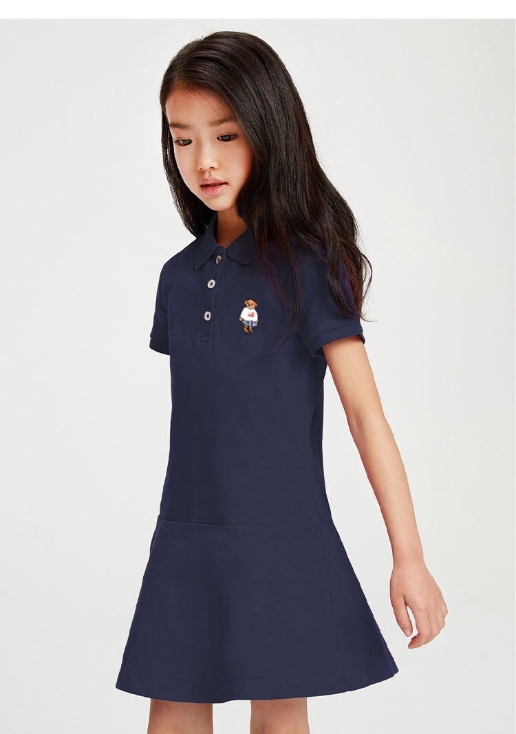 RTW童装女童polo领连衣裙公主裙纯棉短袖夏季新款小熊儿童棒球裙
