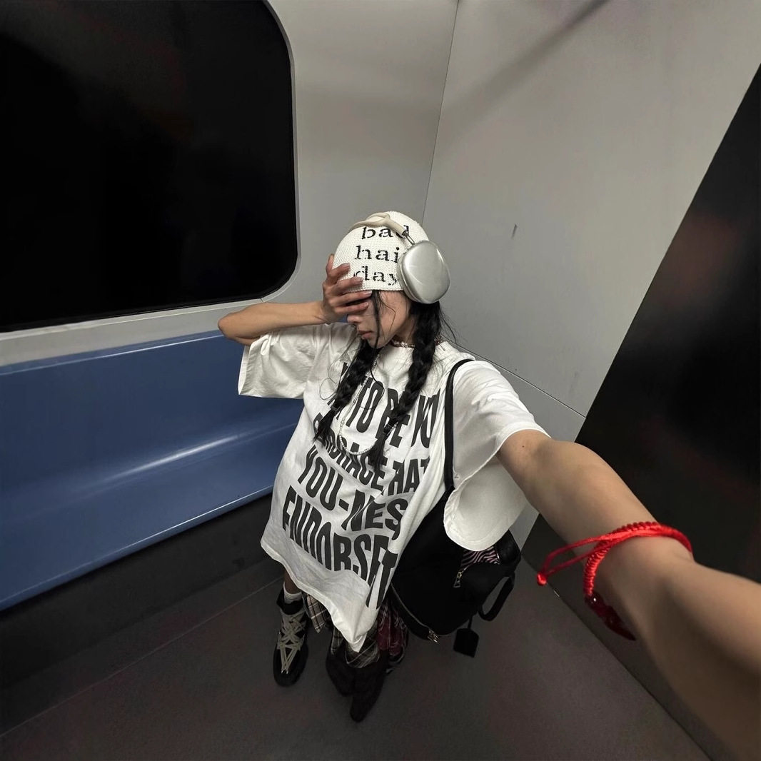 男女款初中穿搭tee印花上衣服女欧美式纯棉短袖T恤简约趣味夏季潮