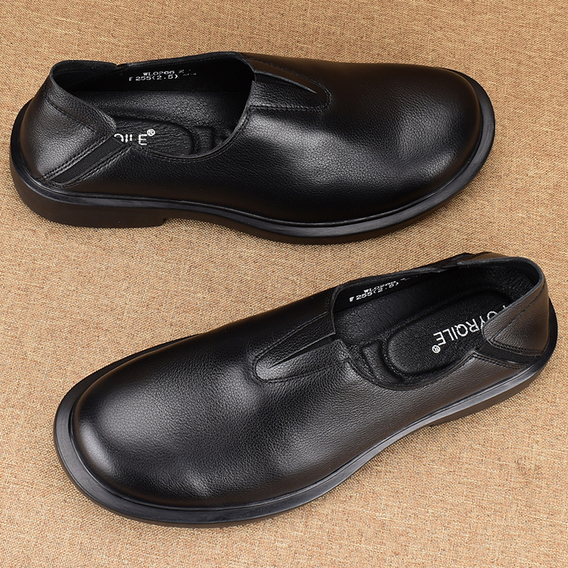 真牛皮男鞋真皮商务休闲鞋子男士皮鞋夏季透气一脚蹬镂空爸爸鞋潮