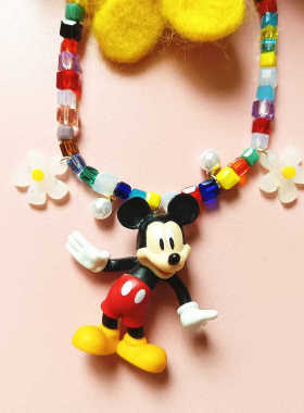 原创手作公仔锁骨链彩色水晶