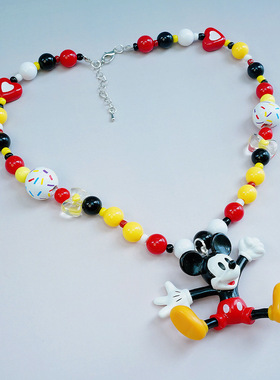 趣味时尚卡通可爱米老鼠亚克力彩色串珠新款个性颈链锁骨链项链女