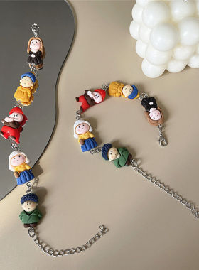 日系原宿风ins动物园田园油画少女闺蜜手链软妹可爱绵羊青蛙大象