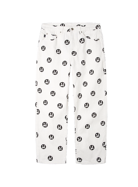 LDS 宽松印花白色满印牛仔长裤