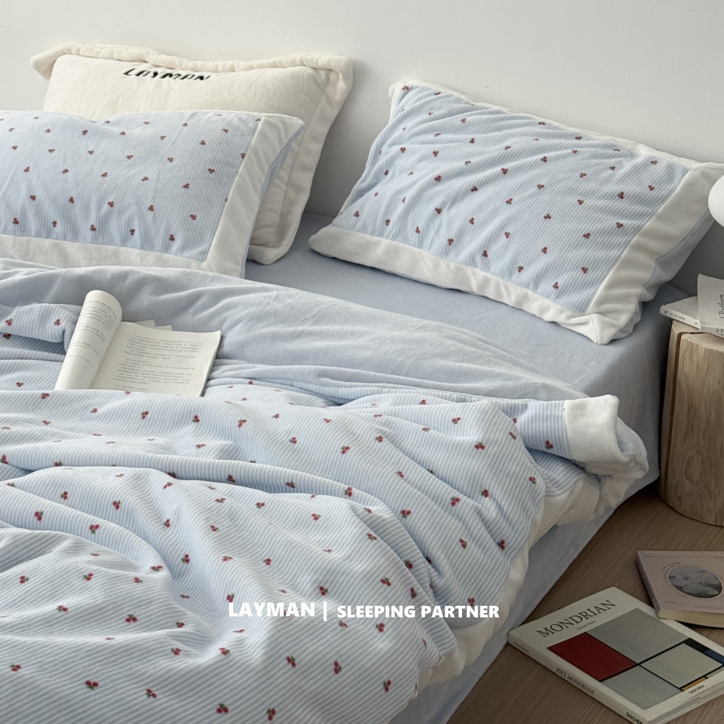 Layman外行 ins韩国设计风格小樱桃牛奶绒四件套保暖加厚床单被套