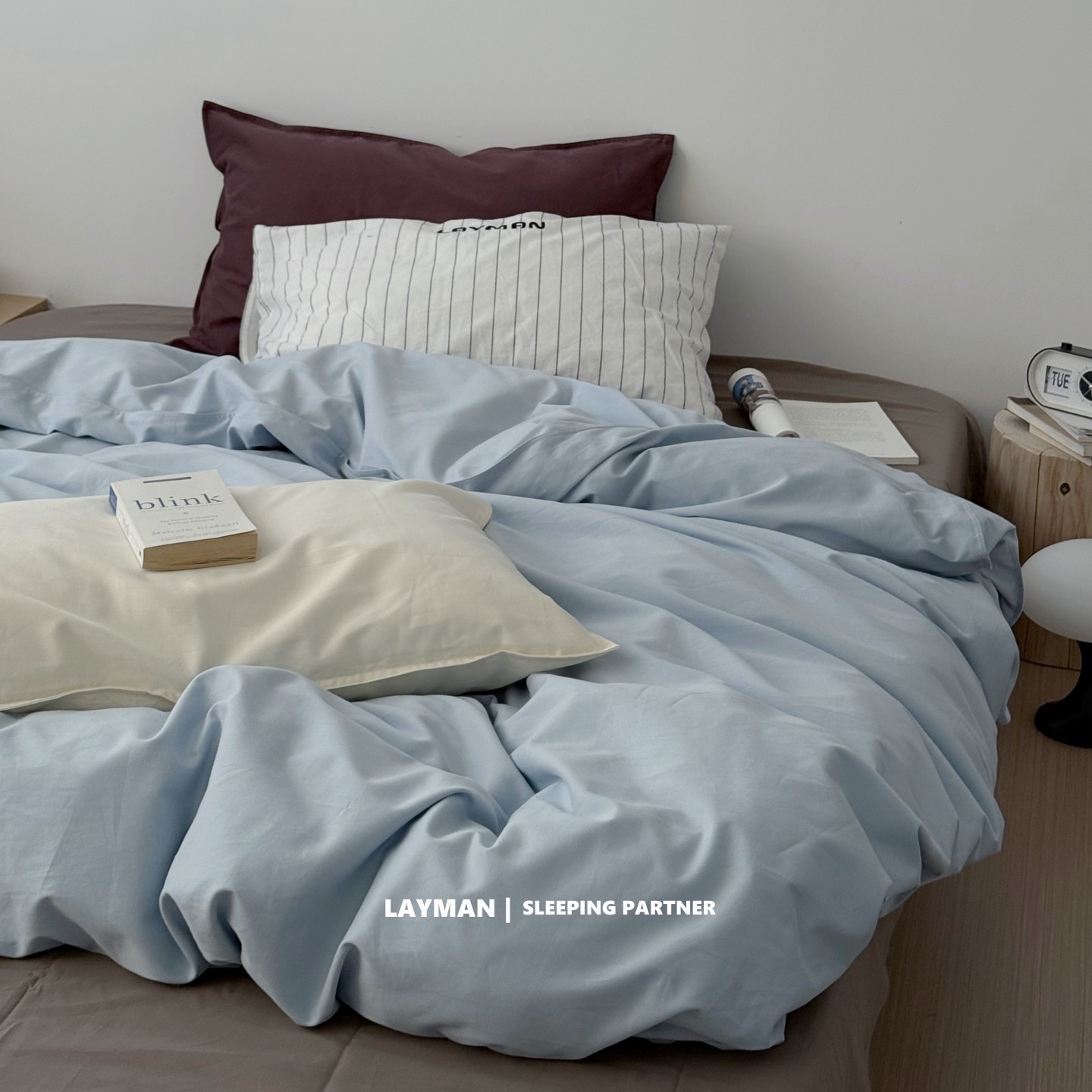 Layman 外行 自愈蓝秋冬加厚全棉磨毛四件套100s柔软简约床品套件