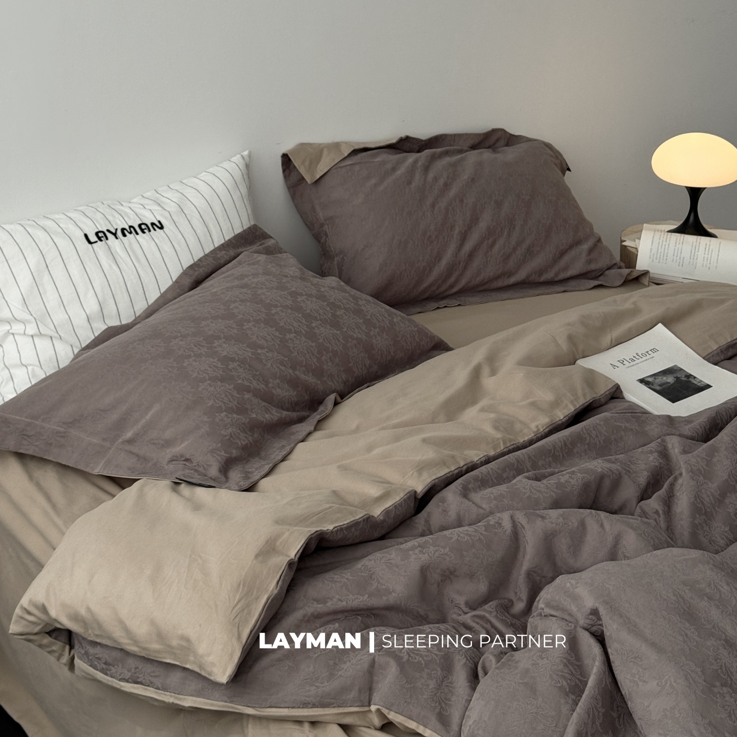 Layman外行 秋冬加厚纯棉小提花磨毛四件套全棉暖色中性床单被套