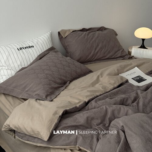 Layman外行 秋冬加厚纯棉小提花磨毛四件套全棉暖色中性床单被套