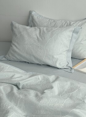 Layman外行 简约纯棉A类60支色织提花四件套春夏季海盐蓝床单床笠