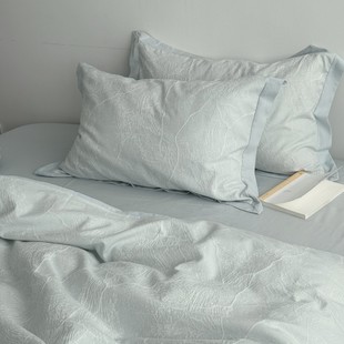 Layman外行 简约纯棉A类60支色织提花四件套春夏季海盐蓝床单床笠