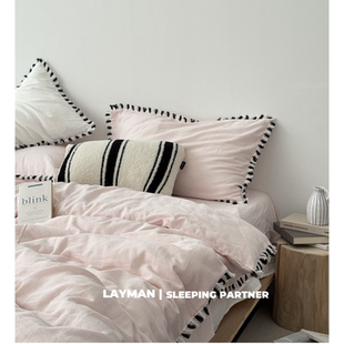 Layman外行 A类全棉超柔裸睡双层纱四件套纯棉纯色简约纱布床品