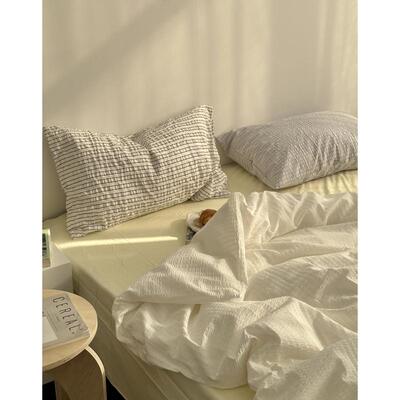 [听岛屿islore]  北欧简约纯棉泡泡纱四件套全棉春夏裸睡床单被套