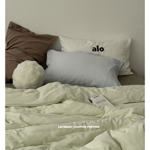 Layman外行【绿森林】A类纯棉双层纱四件套全棉纯色简约超柔裸睡