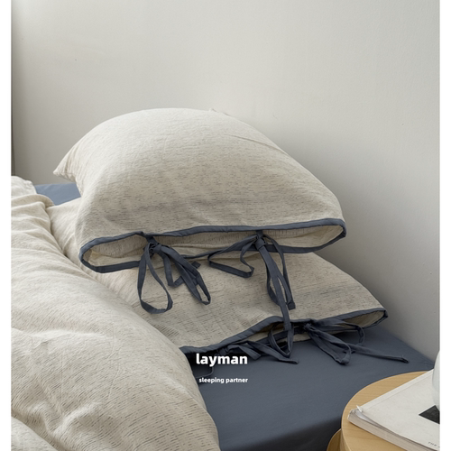Layman外行【木集】ins彩棉绑带全棉四件套简约撞色纯棉床单被套