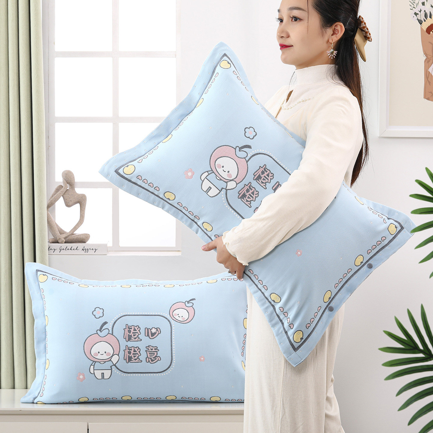 中号奶棉按扣纯棉纱布枕套一对装四季新款加厚柔软家用枕头内胆套