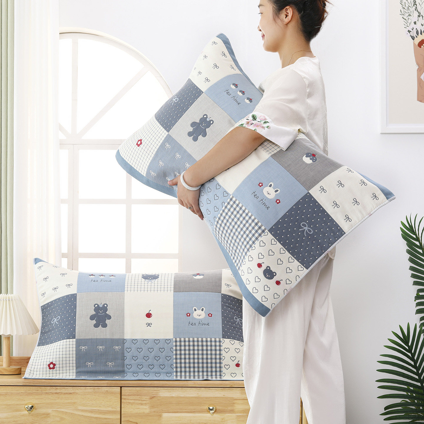 纯棉纱布枕巾全棉柔软可爱简约枕头巾一对装防脱落成人枕芯盖巾,床上用品,枕巾,淘宝优惠券,粉丝福利购,淘宝优惠卷