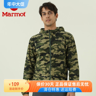 Marmot 连帽迷彩男抓绒衣 户外保暖透气弹力开衫 土拨鼠2021新款