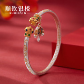 顺钦银楼S9999足银博揽手镯女复古宫廷风轻奢开口纯银手镯送闺蜜