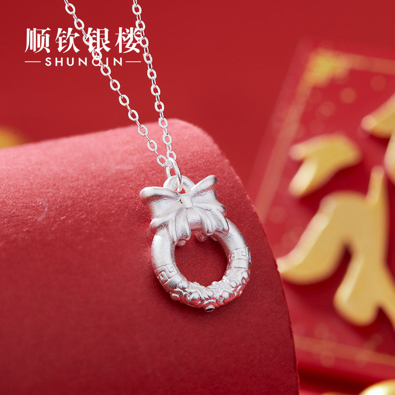 顺钦银楼S999纯银项链女俏铃足银锁骨链在逃公主新中式配饰毛衣链