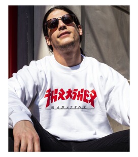 【限定】现货Thrasher Godzilla 秋冬哥斯拉白色加绒卫衣情侣