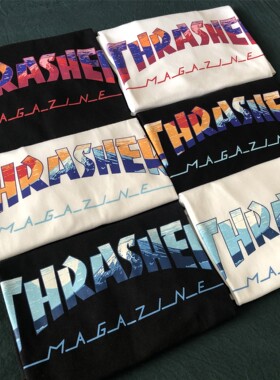 超帅现货 Thrasher 日版富士山朝霞晚霞蓝天火焰短袖滑板T恤情侣