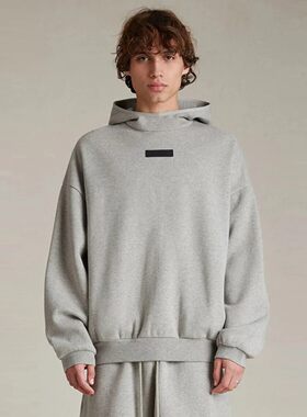  Fear of God Essentials宽松皮标logo纯色套头卫衣加绒帽衫