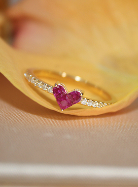 定制 star je*wely 18K金镶嵌天然红宝石戒指 爱心戒指神秘的心
