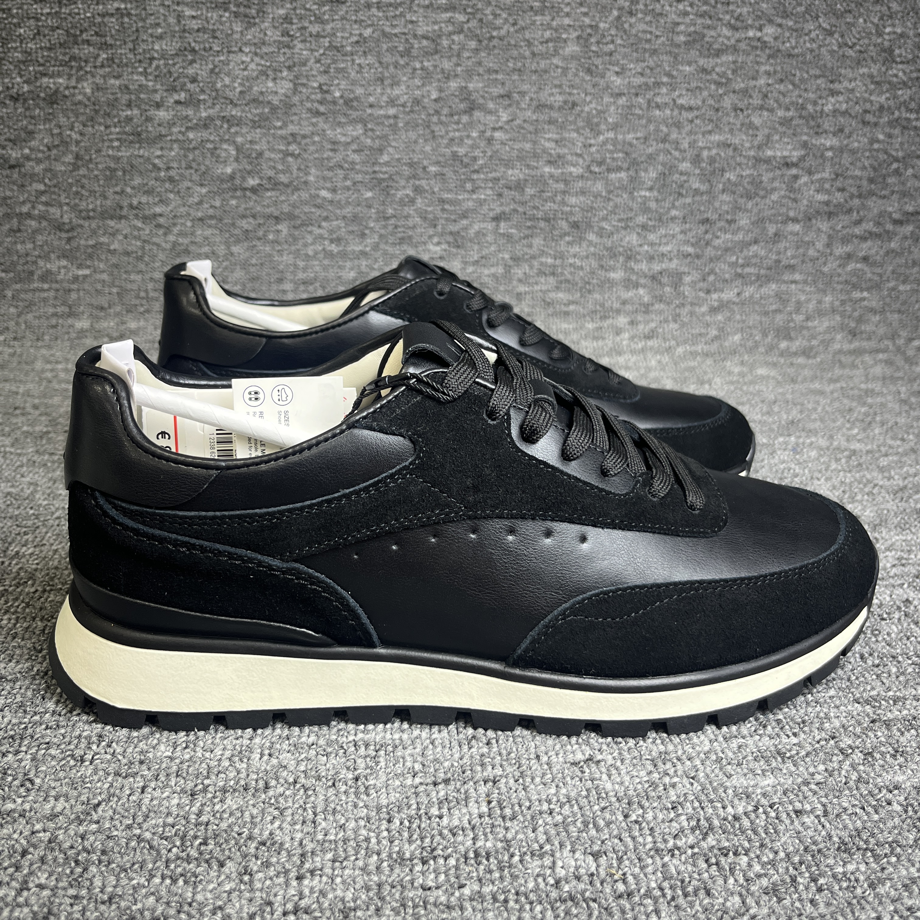 出口欧洲单男士头层牛皮透气运动休闲鞋时尚轻便百搭纯黑色阿甘鞋