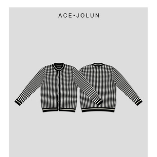 【蕉伦】千鸟格提花老钱风针织毛衣开衫男士冬季圆领纽扣加厚外套