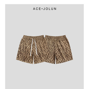 速干老钱风男轻奢定制四分沙滩 蕉伦 棕图腾夏季 肌理感凉爽短裤