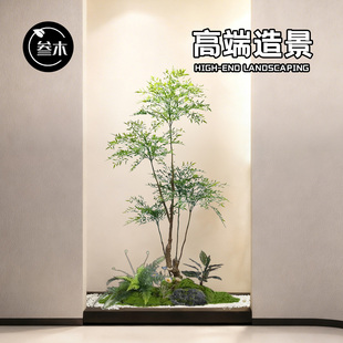 高级仿真绿植小型南天竹侘寂风造景屏风隔断高级感客厅装饰仿真树