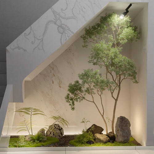 仿真绿植景观室内楼梯下造景橱窗景观装饰轻奢摆设大型植物假树