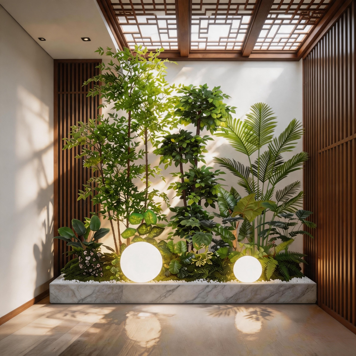 宋氏美学天井下仿真植物造景室内大型绿植景观摆件玄关天窗区装饰