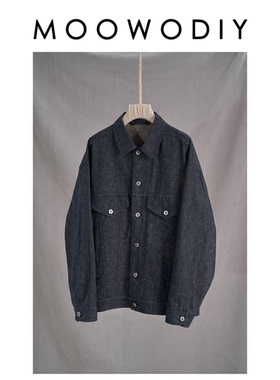 中性复古轻薄宽松版型牛仔色棉麻夹克