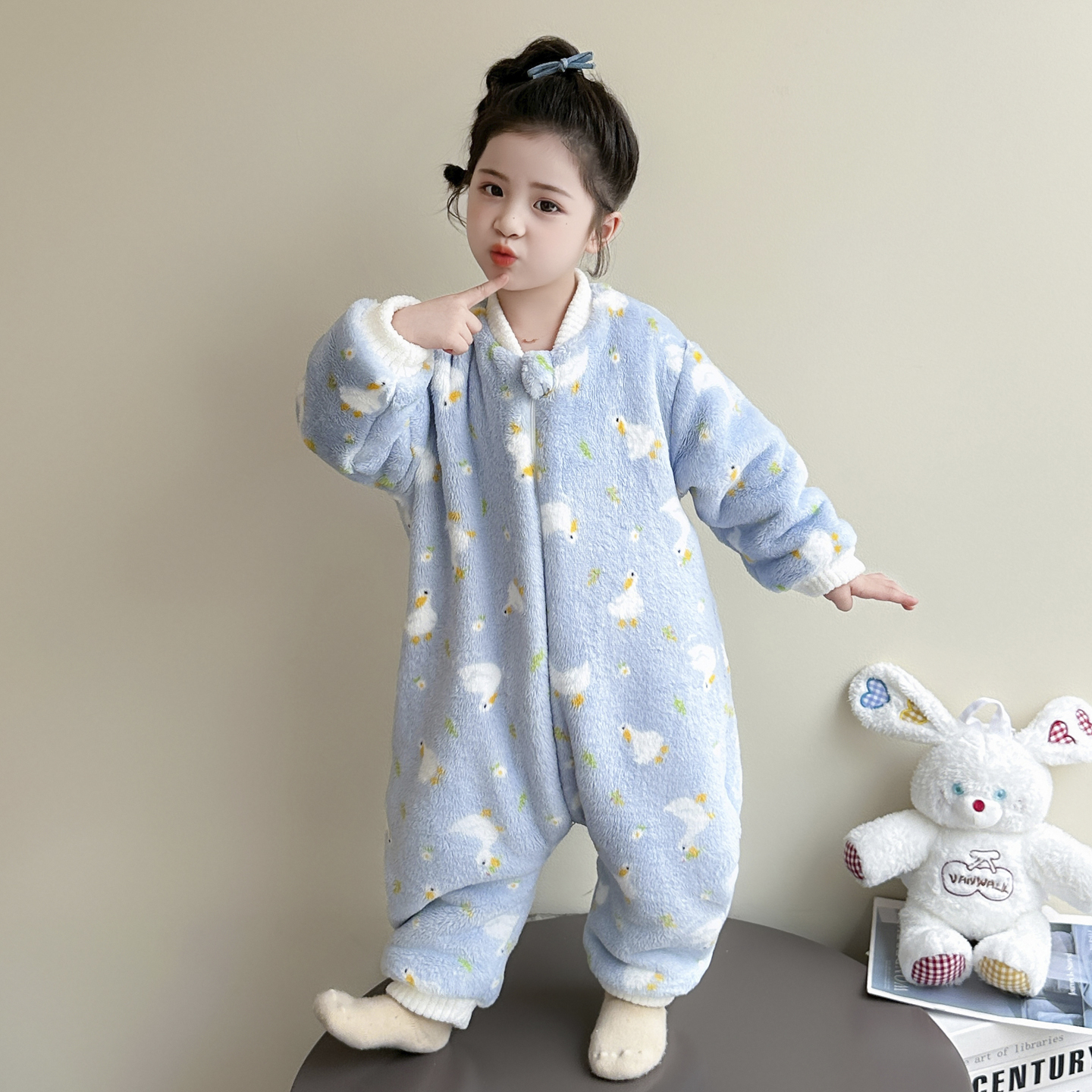 女童冬款儿童加厚卡通连体睡衣