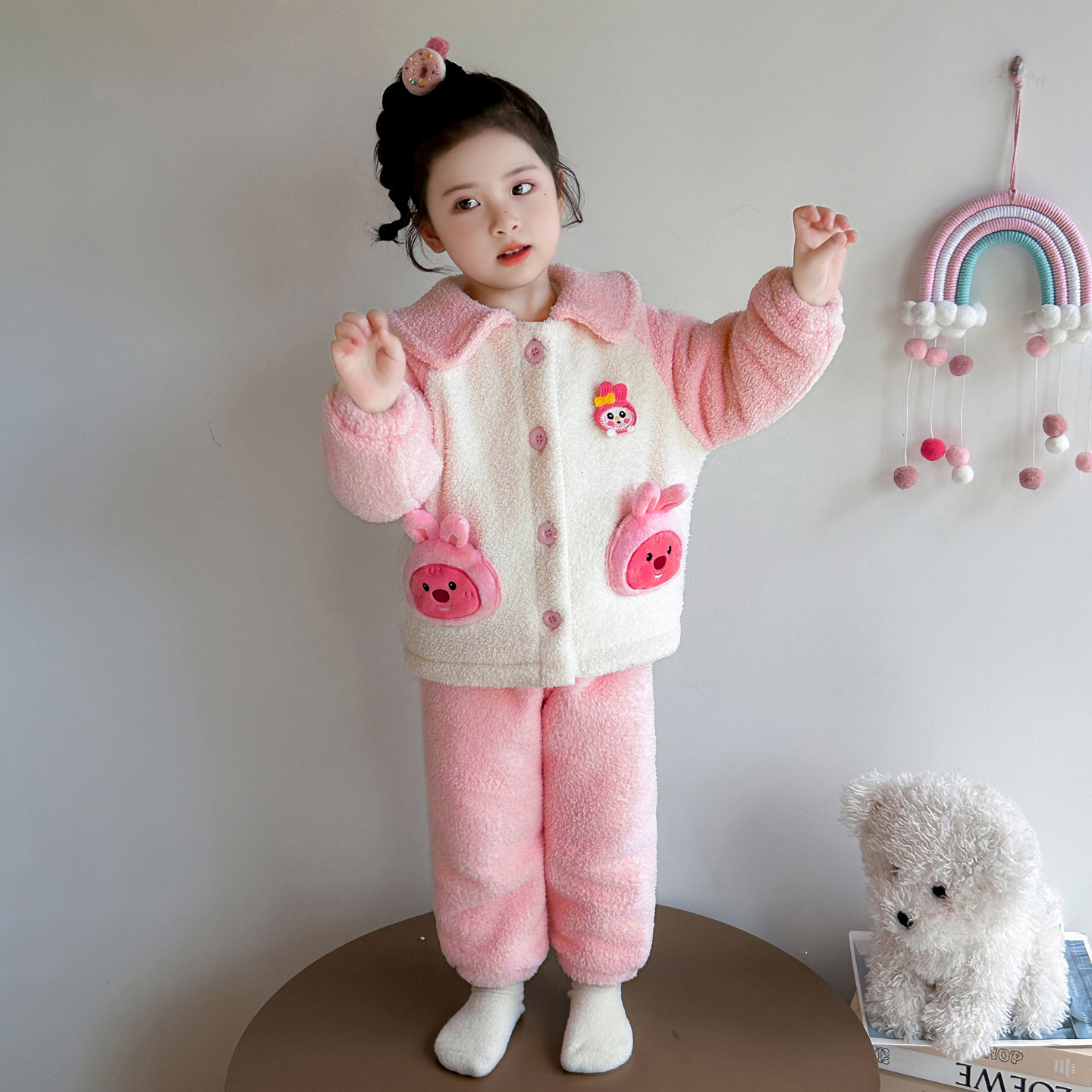 冬季兔子公仔三层夹棉睡衣