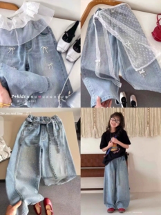 清仓女童屁帘韩系纯棉牛仔裤26春夏新款儿童百搭阔腿裤中大童潮