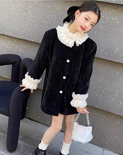 年货新品网红小香风羽绒服外套2024冬装女童花边时髦中长款外套