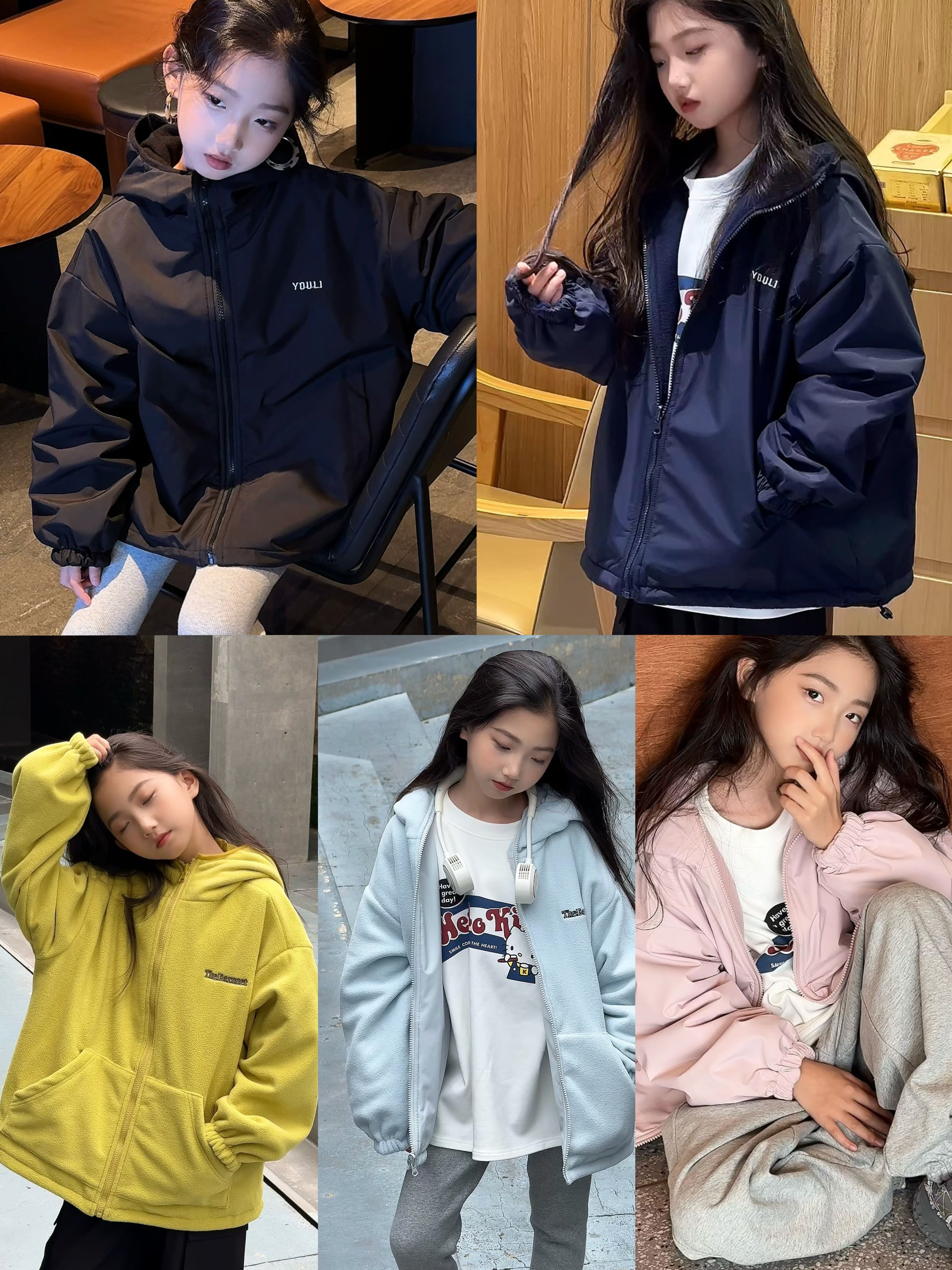 冲锋衣女童加绒外套2025秋冬新款男童连帽棉服中大童加厚保暖上衣