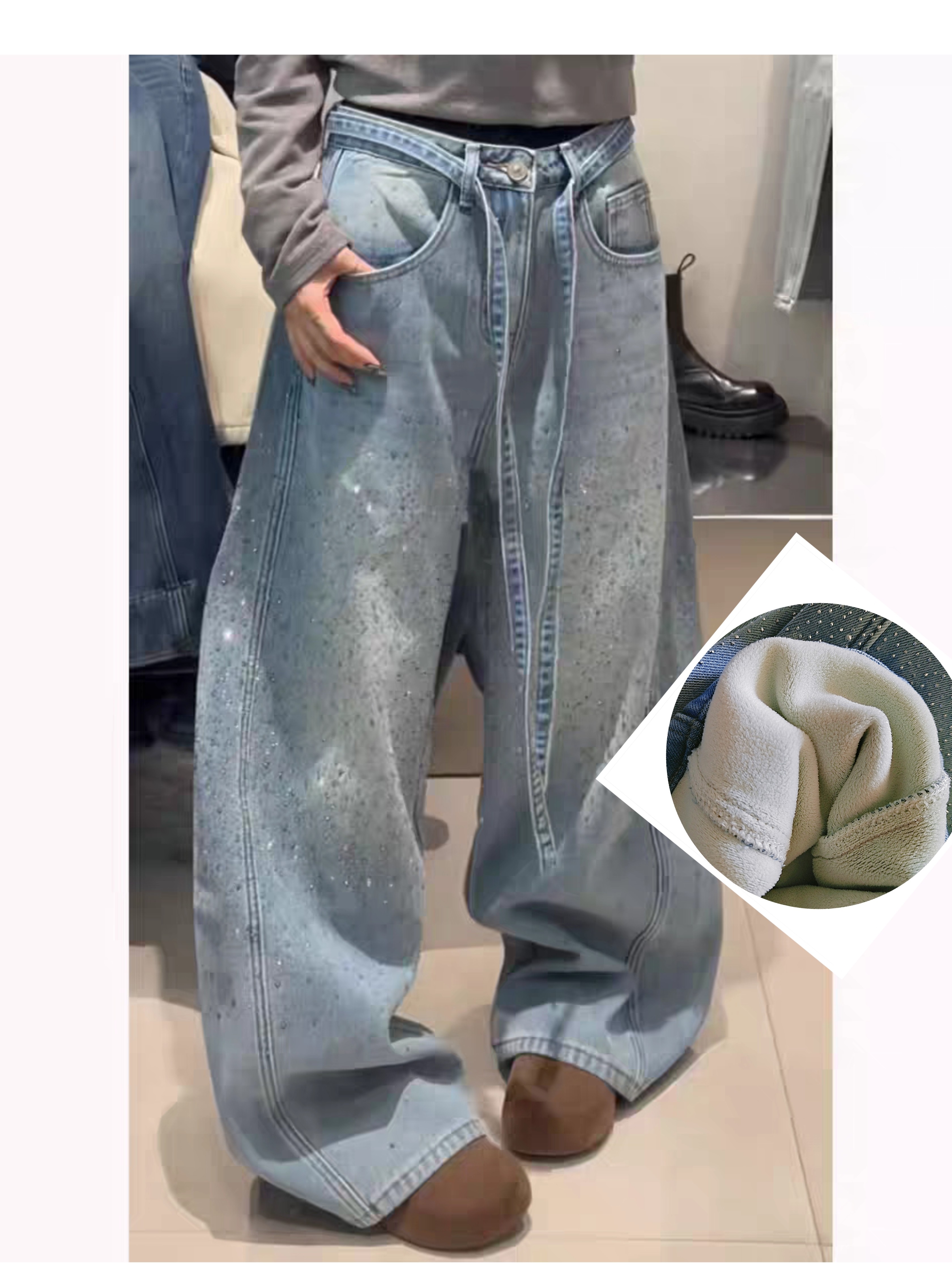 年货女童水砖满天星加绒牛仔裤25冬新款中大童直筒裤儿童休闲长裤