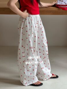 谢小谢女童薄款裤子碎花阔腿新款儿童韩宽松休闲裤中大童百搭长裤